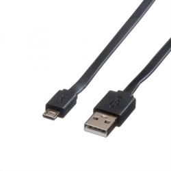 Roline Cablu micro USB la USB 2.0 T-T Flat 1m Negru, Roline 11.02. 8760 (11.02.8760-10)