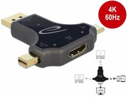 Delock Adaptor 3 in 1 USB-C/ DisplayPort / mini DisplayPort la HDMI 4K@60Hz T-M Negru, Delock 64060 (64060)