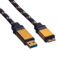 Roline Cablu USB 3.0 la micro USB-B T-T 0.8m GOLD, Roline 11.02. 8878 (11.02.8878-10)