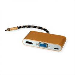 Roline Adaptor GOLD USB-C la HDMI/VGA T-M cu alimentare PD USB-C, Roline 12.03. 3155 (12.03.3155-10)