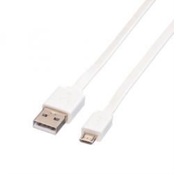 Roline Cablu micro USB la USB 2.0 T-T Flat 1m Alb, Roline 11.02. 8761 (11.02.8761-10)