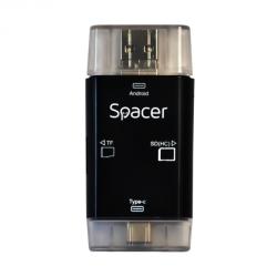 Spacer Cititor de carduri USB 3.1 tip C + micro USB + adaptor USB-A la SD, Micro-SD, MMC, Spacer SPCR-309 (SPCR-309)