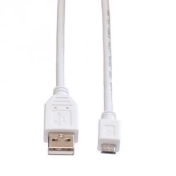 Valueline Cablu USB 2.0 la micro USB-B T-T 0.8m Alb, Value 11.99. 8754 (11.99.8754-10)