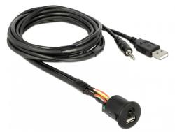 Delock Cablu USB + jack stereo 3.5 mm 4 pini la USB + jack stereo 3.5 mm 4 pini (audio) T-M 2m Negru, Delock 85718 (85718)