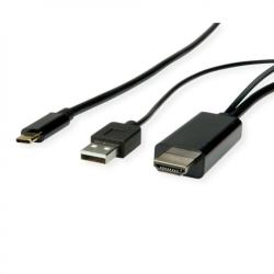 Roline Cablu USB-C la HDMI T-T 1m Negru cu alimentare USB-A, Roline 11.04. 5955 (11.04.5955-10)