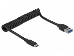 Delock Cablu USB 3.1-A la USB-C T-T spiralat 30-120cm Negru, Delock 85349 (85349)