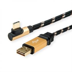 Roline Cablu USB 2.0 tip C unghi 90 grade la USB-A reversibil GOLD T-T 0.8m, Roline 11.02. 9060 (11.02.9060-10)