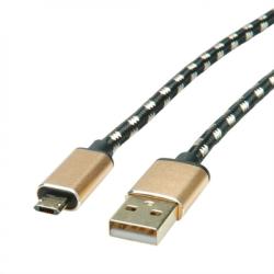 Roline Cablu micro USB-B reversibil la USB 2.0 GOLD T-T 0.8m, Roline 11.02. 8819* (11.02.8819-10)