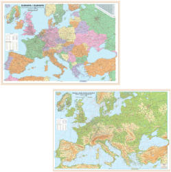 Harta de perete cu 2 fete, Europa fizica, politica si rutiera, plastifiata 140x100 cm