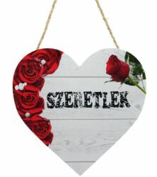 Szív tábla rózsás Szeretlek 17cm 8491 - Falikép