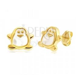 Ekszer Eshop 585 sárga arany fülbevaló - pingvin fehér gyöngyházzal, stekker