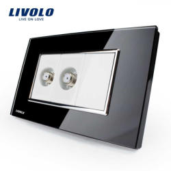 LIVOLO Priza dubla TV satelit Livolo cu rama din sticla , standard italian (VL-C392ST-82)
