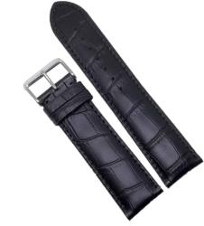 Curea de Ceas Piele Neagră - 22/24 mm - Lungime L (20 cm) - Cataramă Argintie - WZ3632 (WZ3632)