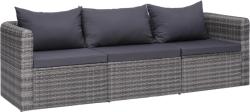 vidaXL Set canapea de grădină cu perne, 3 piese, gri, poliratan (44163)