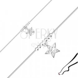 Ekszer Eshop 925 ezüst bokalánc - cirkónia csillag, fényes gyöngyök, szögletes lánc