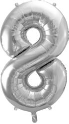 PartyDeco S. r. o 8. szám, fólia lufi, 86 cm, ezüst