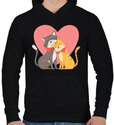 printfashion Cat Love - Férfi kapucnis pulóver - Fekete (2193172)