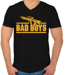 printfashion Bad boys gun - Férfi V-nyakú póló - Fekete (2024626)