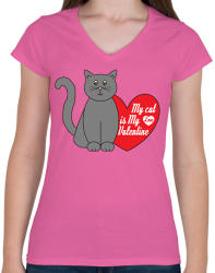 printfashion Love my cat - Női V-nyakú póló - Rózsaszín (2187087)