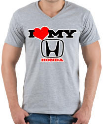 printfashion I love my Honda - Férfi V-nyakú póló - Sport szürke (2180740)