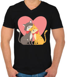 printfashion Cat Love - Férfi V-nyakú póló - Fekete (2193150)