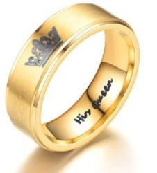 Ékszerkirály Nemesacél női karikagyűrű, "His Queen" felirattal, arany színű, 8-as méret (32916341091_2)