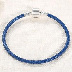 Ékszerkirály Fonott karkötő, bőr, kék, ezüst kapoccsal, 20 cm (32717778490_2)
