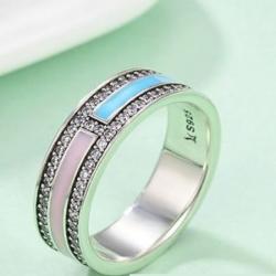 Ékszerkirály Strasszos ezüst gyűrű pink-kék, 7-es méret (32836974892_2)