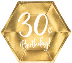 PartyDeco S. r. o Papír tányér, 30-as számmal, arany, 6db/cs