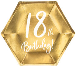 PartyDeco S. r. o Papír tányér, 18-as számmal, arany, 6db/cs