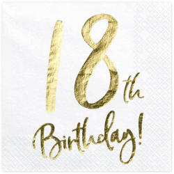 PartyDeco S. r. o Parti szalvéta, arany betükkel, 18. évszámos, 33x33 cm