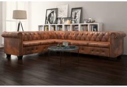 vidaXL Canapea colțar Chesterfield, 6 locuri, piele artificială, maro (243618) Canapea