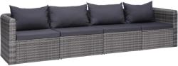 vidaXL Set canapea de grădină cu perne, 4 piese, gri, poliratan (44164)