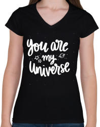 printfashion You are my Universe - Női V-nyakú póló - Fekete (2217668)