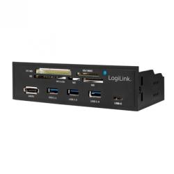 LogiLink Front panel 5.25" cu 3 x USB 3.0-A + 1 x USB-C + 1 x eSATA + cititor carduri, Logilink UA0341 (UA0341)