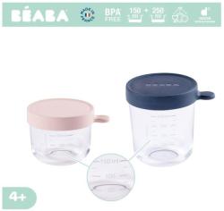 Beaba Set 2 recipiente ermetice sticla: 150ml Roz si 250 ml Albastru Set pentru masa bebelusi