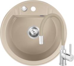 FERRO Mezzo II Mosogató 1 Kerek Medencés 510 x 510 mm és Ferro Zumba Csaptelep Homokszínű Szett (SETDRGM1/51SABZA4P)