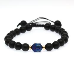  Bratara cu Onix si Hematit Cap de Buddha - Margele Gold Filled - Inchidere Siret - 8 mm