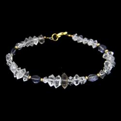 Bratara din Diamant Herkimer si Iolit Oval Fatetat cu Gold Filled - Inchizator Gold Filled - 5-11 x 3-5 mm