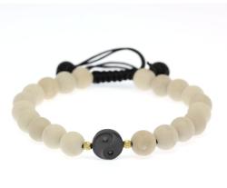  Bratara cu Onix Alb si Hematit Yin Yang - Margele Gold Filled - Inchidere Siret - 8 mm