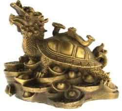 Testoasa-Dragon pe Monede si Pepite cu Sceptrul Puterii - Statueta din Bronz 75 x 70 x 50 mm - 1 Buc