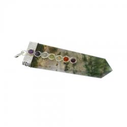 Pandant Agata Muschi Obelisc Plat - 7 Chakre - 56x18 mm - 1 Buc