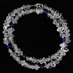 Colier din Diamant Herkimer si Lapis Lazuli Rotund cu Argint - Inchizator Argint
