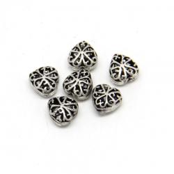 Margele Alama Placat Argintata Inima 11 x 11 mm - 10 Buc
