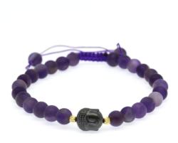  Bratara cu Ametist si Hematit Cap de Buddha - Gold Filled - Inchidere Siret - 8 mm