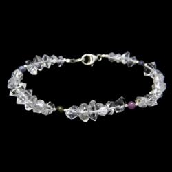  Bratara din Diamant Herkimer si Safir Roz Rotund Fatetat cu Argint - Inchizator Argint - 8-11 x 3-6 mm