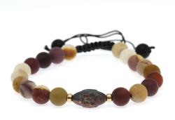  Bratara cu Jasp Mokait si Hematit Cap de Sai Baba - Margele Gold Filled - Inchidere Siret - 8 mm