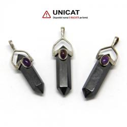  Pandant Hematit cu Ametist 2 Varfuri - 40-44 x 7-8 mm - 1 Buc