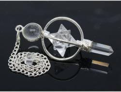 Pendul Merkaba Cuart Alb - Varf Cuart - Sfera Cuart 6 cm