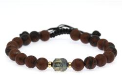  Bratara cu Obsidian Mahon si Hematit Cap de Buddha - Margele Gold Filled - Inchidere Siret - 8 mm